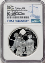 2023 2 oz G.Britian Luke Skywalker & Princess Leia NGC PR69 Ultra Cameo