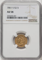 1861-S $2.50 Liberty Quarter Eagle NGC AU58