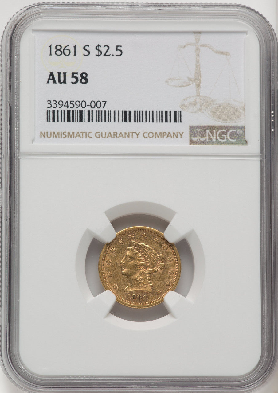 1861-S $2.50 Liberty Quarter Eagle NGC AU58