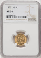1853 $2.50 Liberty Quarter Eagle NGC AU58 (769323005)