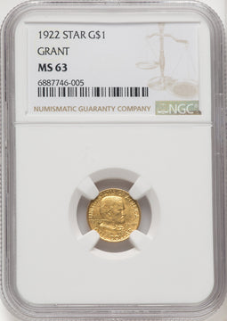 1922 G$1 Grant With Star Commemorative Gold NGC MS63
