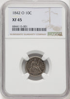 1842-O 10C Seated Dime NGC XF45