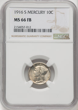 1916-S 10C Mercury FB Mercury Dime NGC MS66