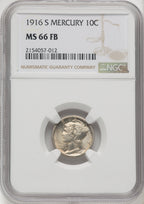 1916-S 10C Mercury FB Mercury Dime NGC MS66