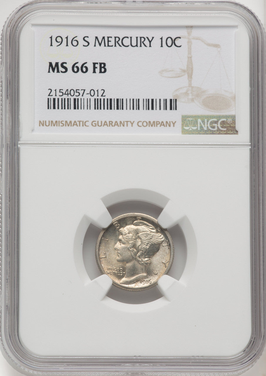 1916-S 10C Mercury FB Mercury Dime NGC MS66