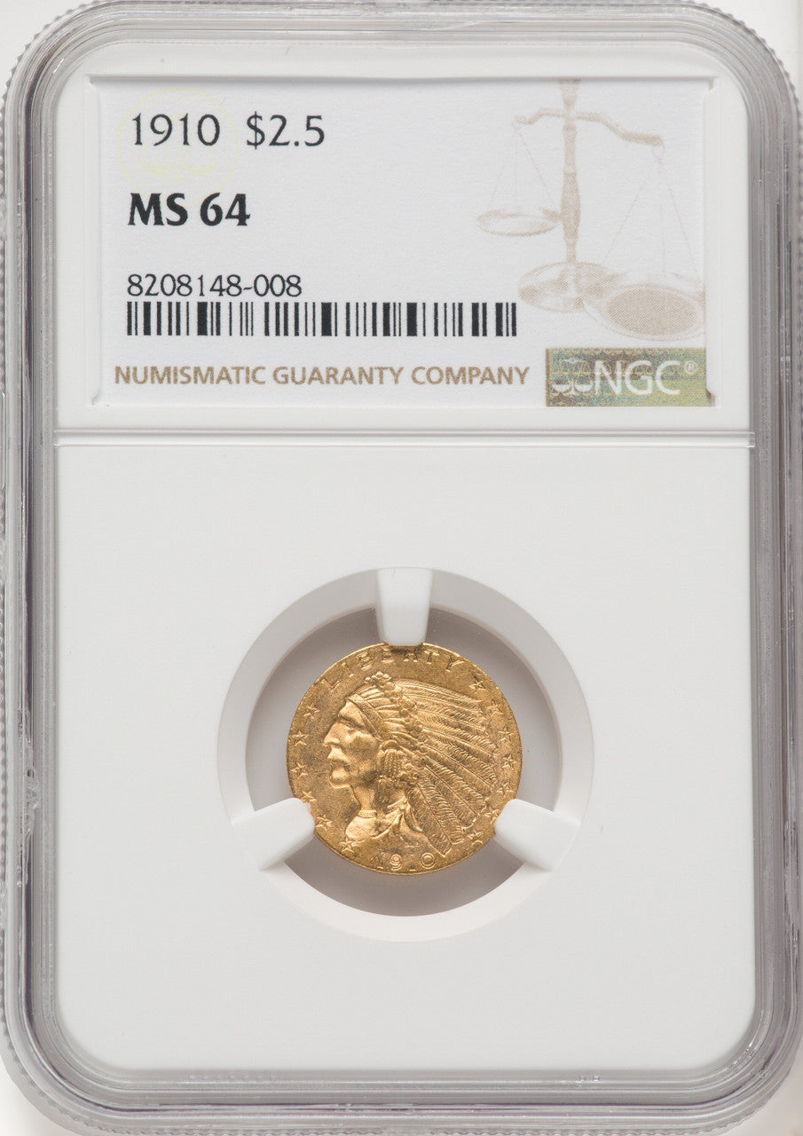 1910 $2.50 Indian Quarter Eagle NGC MS64 (768710007)