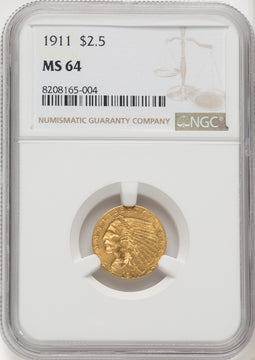 1911 $2.50 Indian Quarter Eagle NGC MS64 (769210016)