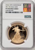 2011-W $50 Gold Eagle 25th Anniversary NGC PF70 Reagan Label
