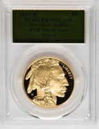2019-W $50 One-Ounce American Buffalo .9999 Fine Gold First Day of Issue Denver FDI Gold Foil PCGS PR70
