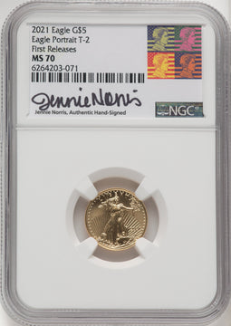 2021 $5 Tenth Ounce Gold Eagle Type Two First Strike NGC MS70 Norris Signed