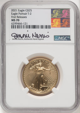 2021 $25 Half-Ounce Gold Eagle Type Two First Strike NGC MS70 Norris Signed