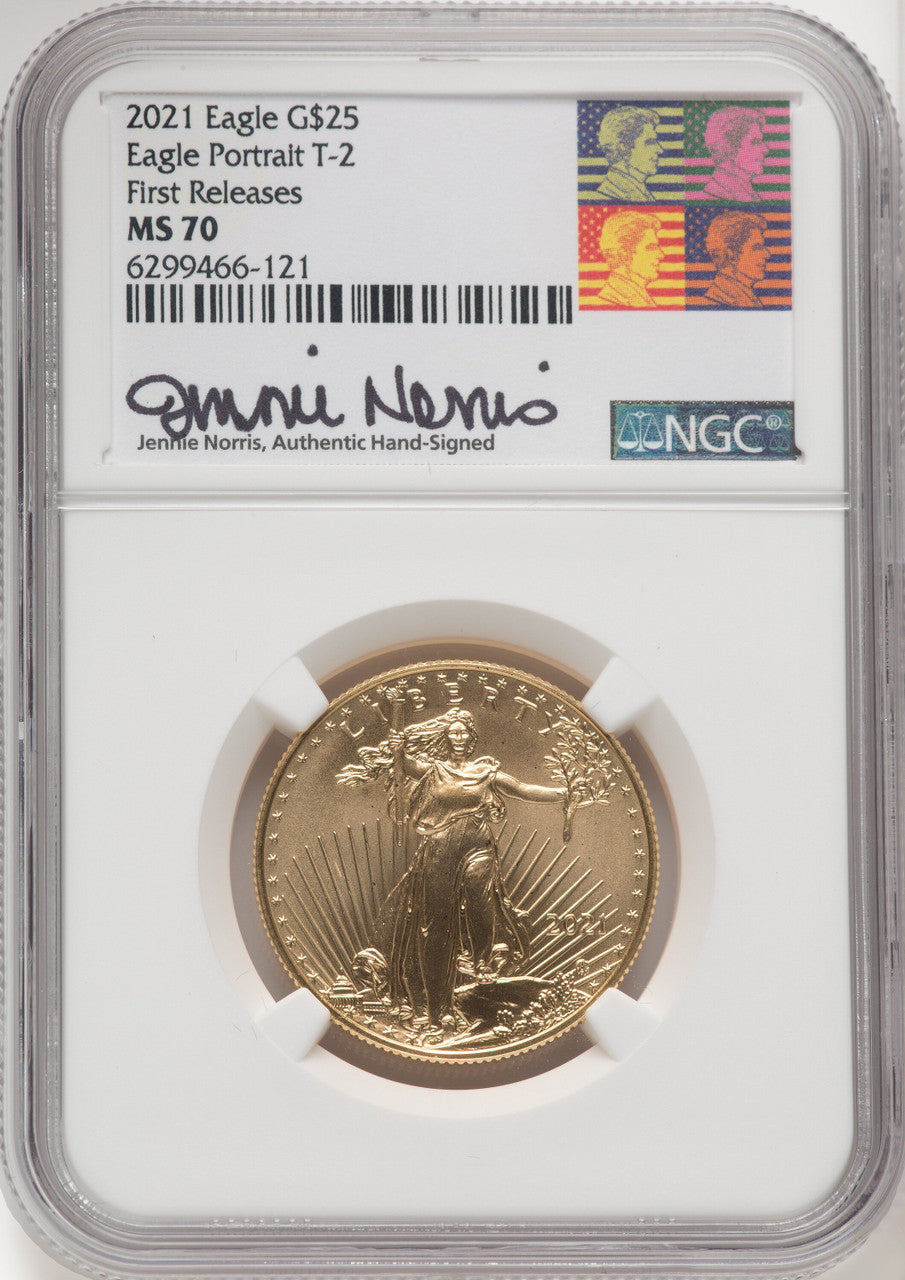 2021 $25 Half-Ounce Gold Eagle Type Two First Strike NGC MS70 Norris Signed