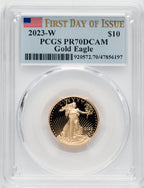 2023-W G$10 Quarter Ounce Gold Eagle First Day of Issue FDI Flag PCGS PR70 (761754077)