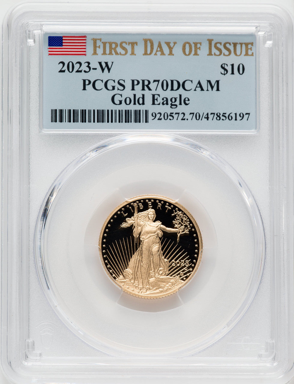 2023-W G$10 Quarter Ounce Gold Eagle First Day of Issue FDI Flag PCGS PR70 (761754077)