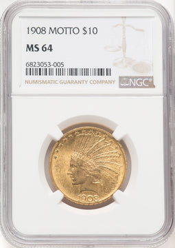 1908 $10 MOTTO Indian Eagle NGC MS64 (769738005)