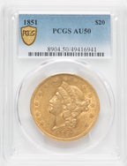 1851 $20 Liberty Double Eagle PCGS AU50