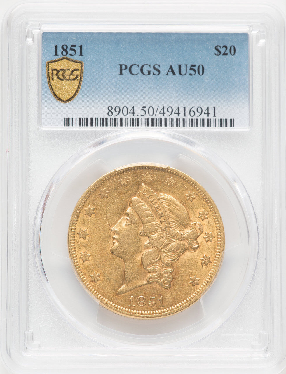 1851 $20 Liberty Double Eagle PCGS AU50