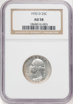 1932-D 25C Washington Quarter NGC AU58