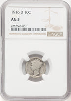 1916-D 10C Mercury Dime NGC AG03 (769718001)