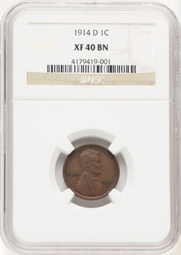 1914-D 1C BN Lincoln Cent NGC XF40