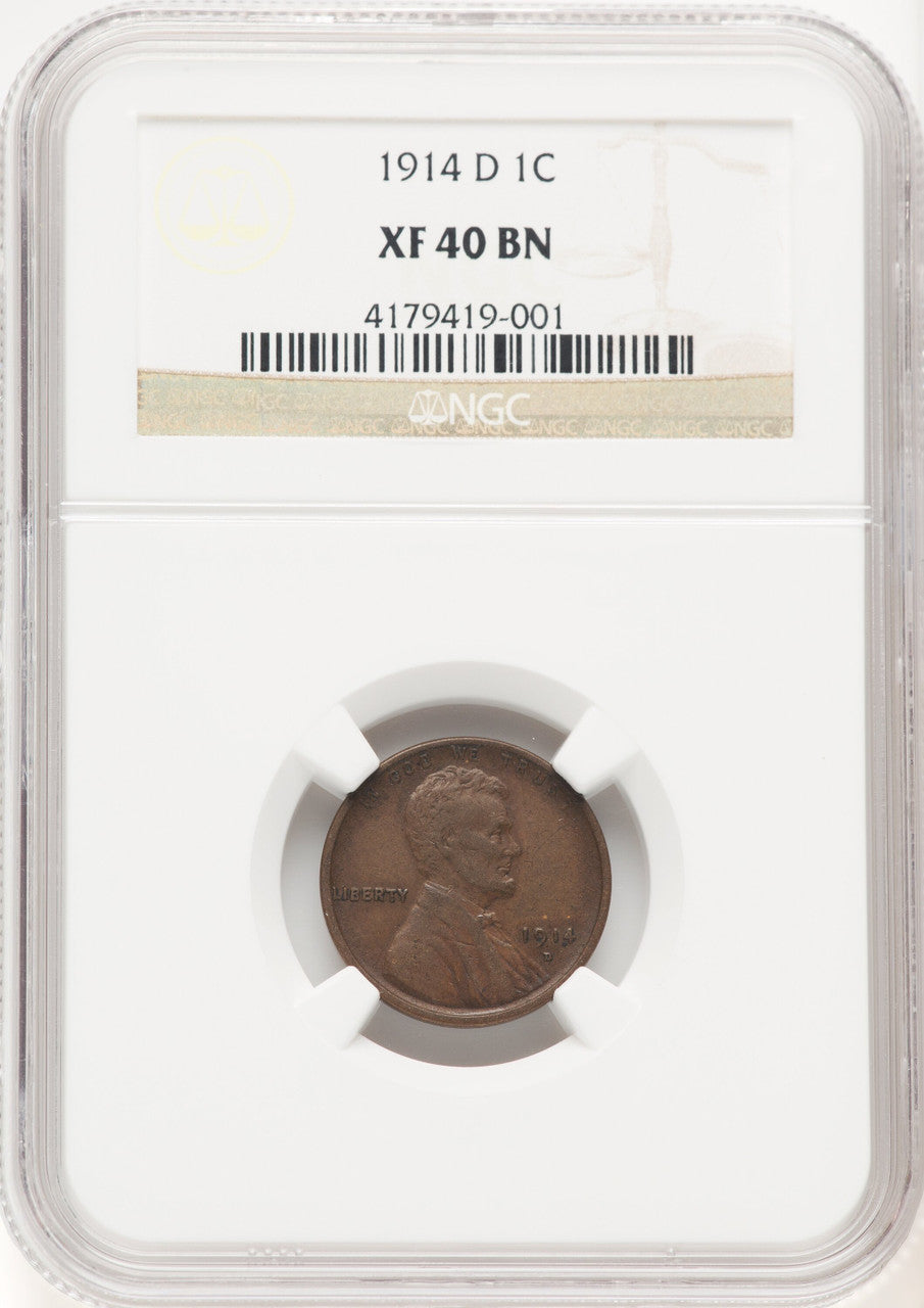 1914-D 1C BN Lincoln Cent NGC XF40