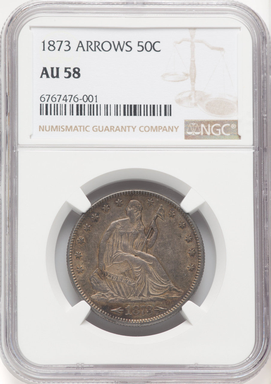 1873 50C Arrows Seated Half Dollar NGC AU58