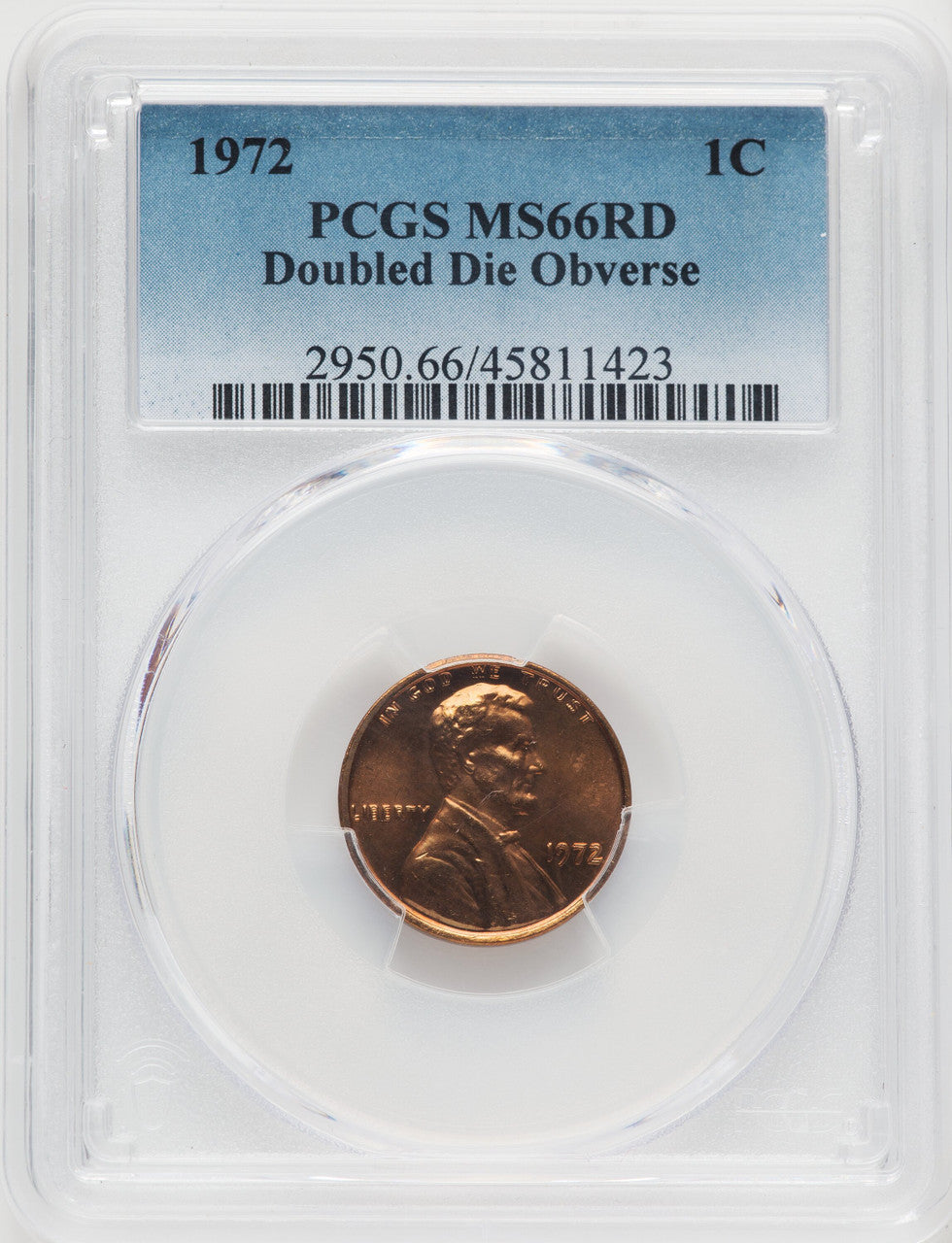1972 1C Doubled Die Obverse RD Lincoln Cent PCGS MS66 (769236146)
