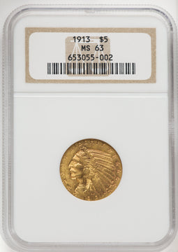 1913 $5 Indian Half Eagle NGC MS63 (769657001)