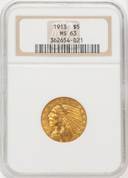 1913 $5 Indian Half Eagle NGC MS63 (769657002)
