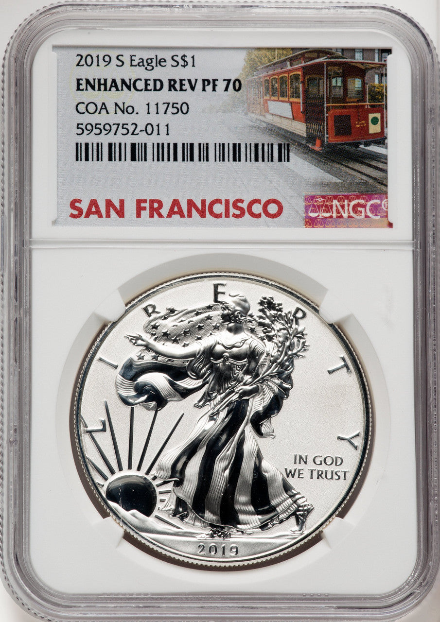 2019-S Silver Eagle Enhanced Reverse Proof NGC PF70 Trolly label
