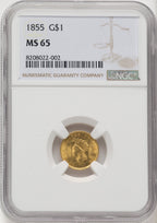 1855 G$1 Type Two Gold Dollar NGC MS65