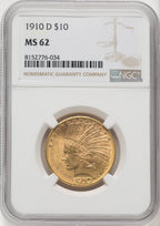 1910-D $10 Indian Eagle NGC MS62 (177074009)