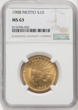1908 $10 MOTTO Indian Eagle NGC MS63 (171424044)