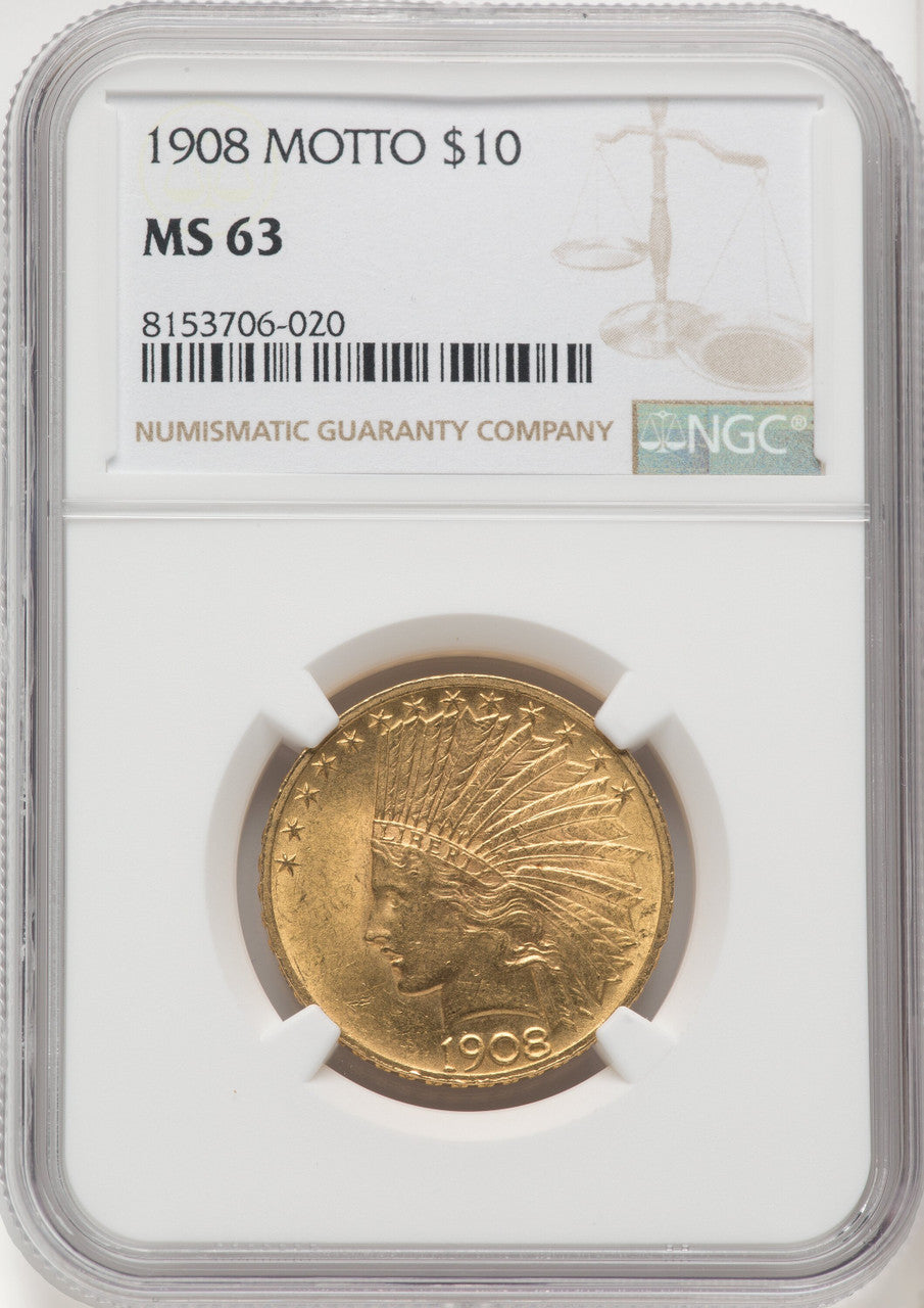 1908 $10 MOTTO Indian Eagle NGC MS63 (171424044)