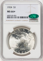 1924 CAC Peace Dollar NGC MS66+