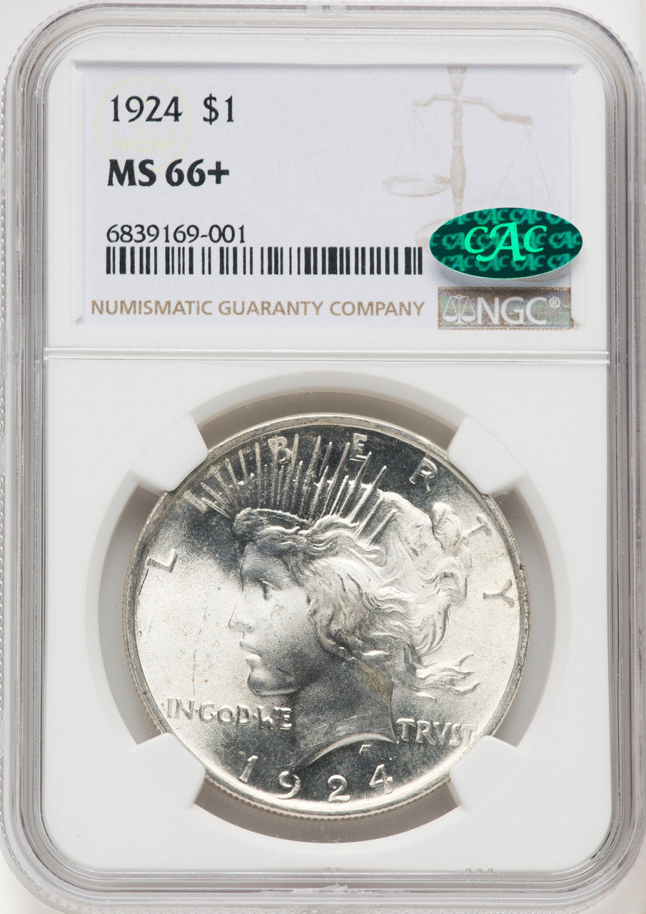 1924 CAC Peace Dollar NGC MS66+