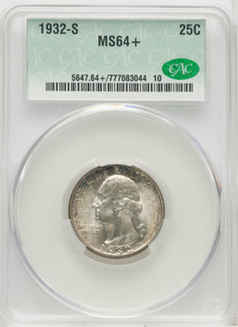 1932-S 25C CACG Plus Washington Quarter CACG MS64+