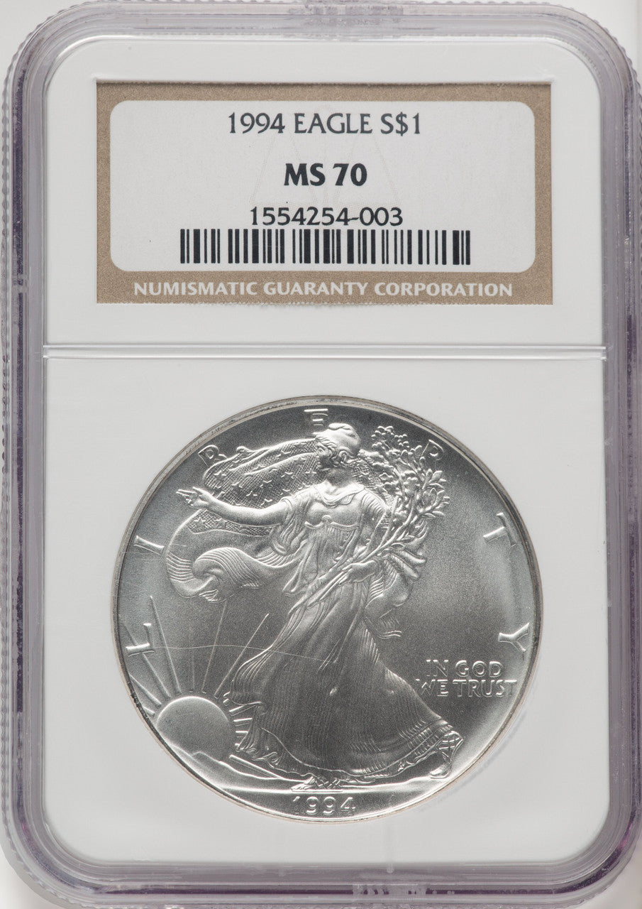 1994 S$1 Silver Eagle Brown Label NGC MS70