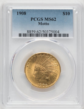 1908 $10 MOTTO Indian Eagle PCGS MS62 (769059005)