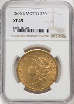 1866-S $20 MOTTO Liberty Double Eagle NGC XF45 (506255002)