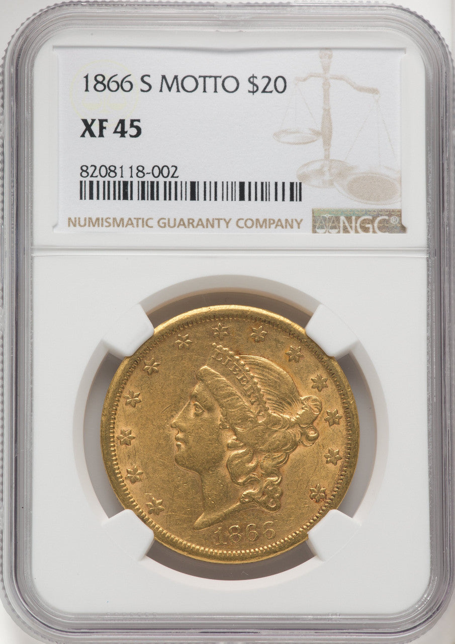 1866-S $20 MOTTO Liberty Double Eagle NGC XF45 (506255002)