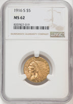 1916-S $5 Indian Half Eagle NGC MS62 (177084046)
