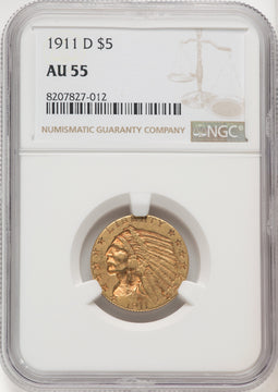 1911-D $5 Indian Half Eagle NGC AU55 (177078382)