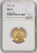 1913 $5 Indian Half Eagle NGC MS63 (177084044)