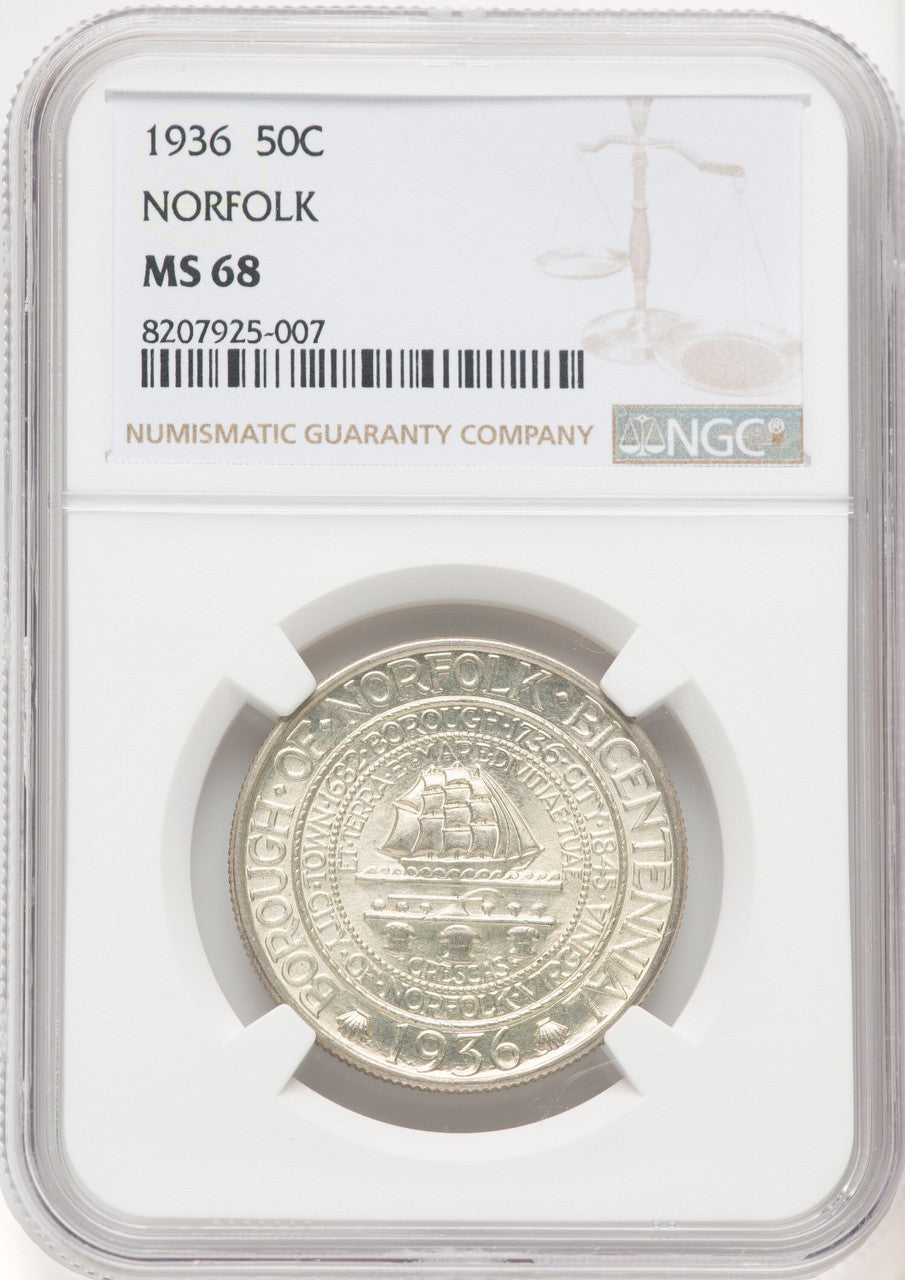 1936 50C Norfolk Commemorative Silver NGC MS68 (769601010)