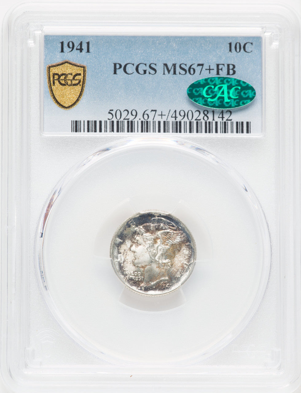 1941 10C FB CAC Mercury Dime PCGS MS67+ (519581025)
