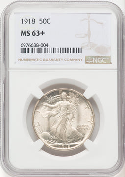 1918 50C Walking Liberty Half Dollar NGC MS63+