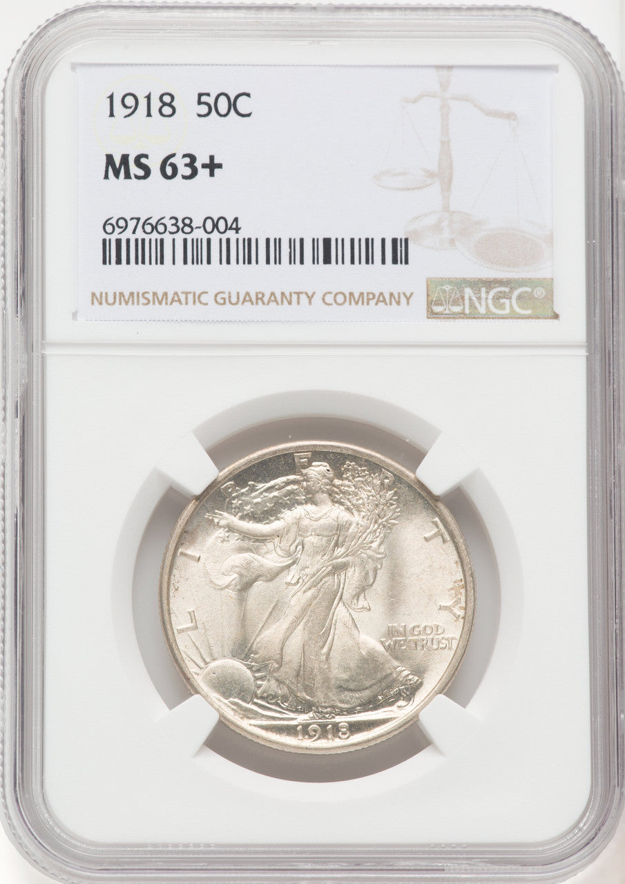 1918 50C Walking Liberty Half Dollar NGC MS63+