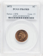 1872 1C RD Proof Indian Cent PCGS PR65