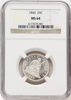 1844 25C Seated Quarter NGC MS64